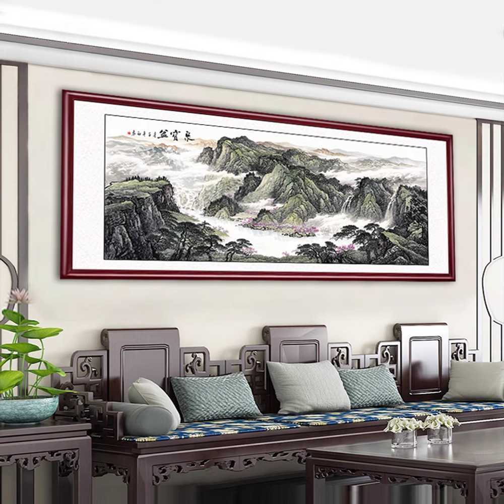 전통 산수화 액자 한지 스타일 인테리어 벽장식 거실 118x48cm 풍요의 뿔(월넛) - 상세 이미지 4