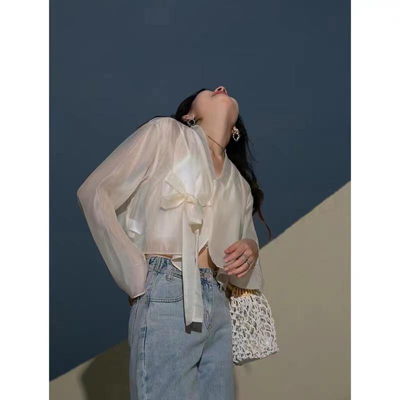 시스루 생활 아이스실크 개량 브리프 애프리콧 양말 투명 웨이스트 아이보리 블라우스 살구색 애프리콧 S - 상세 이미지 3
