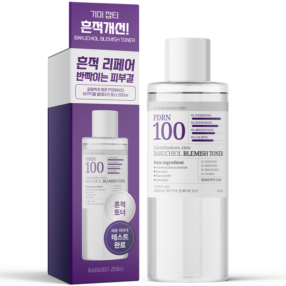 살림백서 제로 PDRN 100 바쿠치올 블레미쉬 토너 200ml 피부흔적 연어 주름개선 제품 이미지