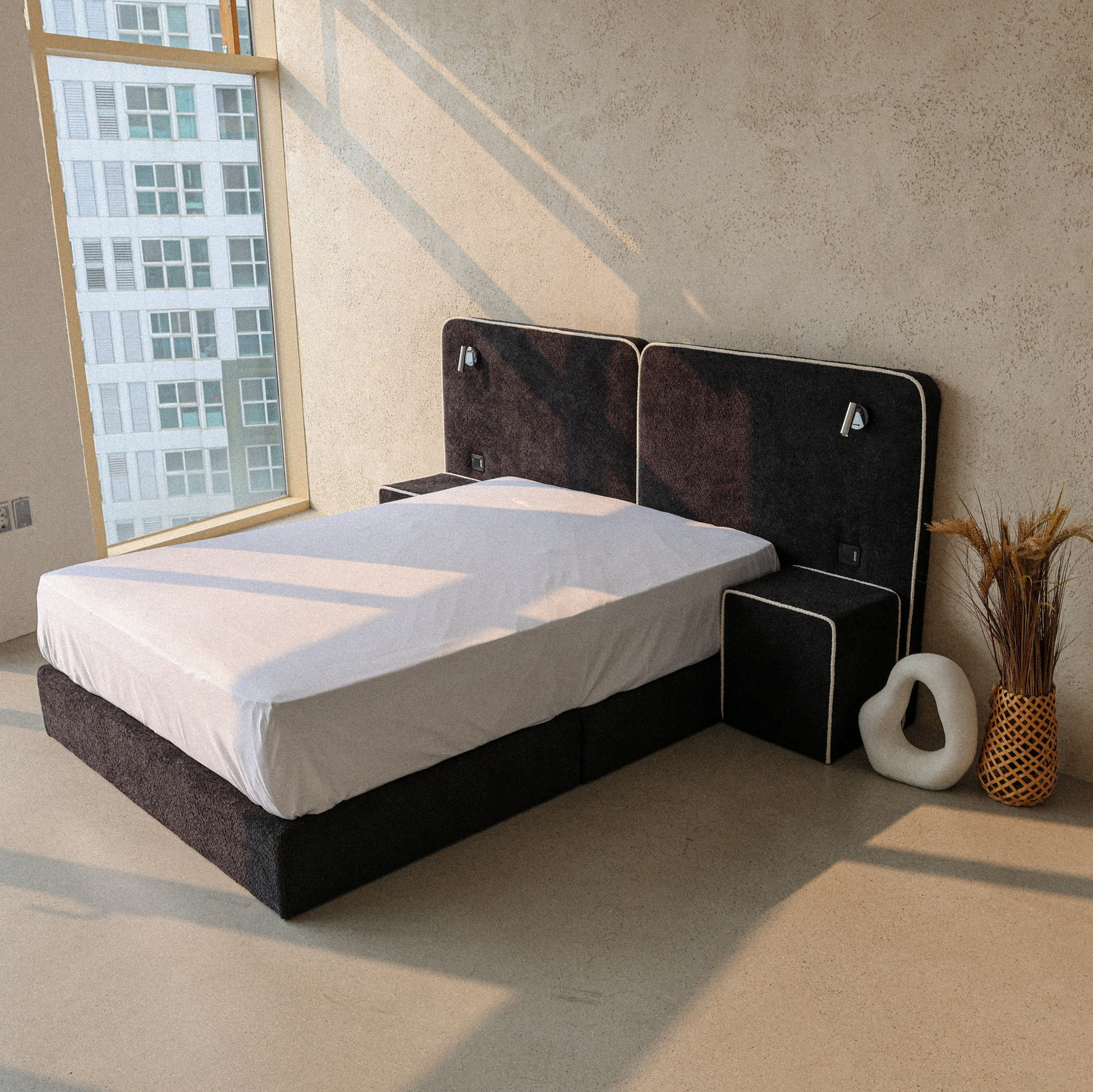 호텔형 침대 프레임 부클 패브릭 주문제작 블랙 신혼부부 퀸