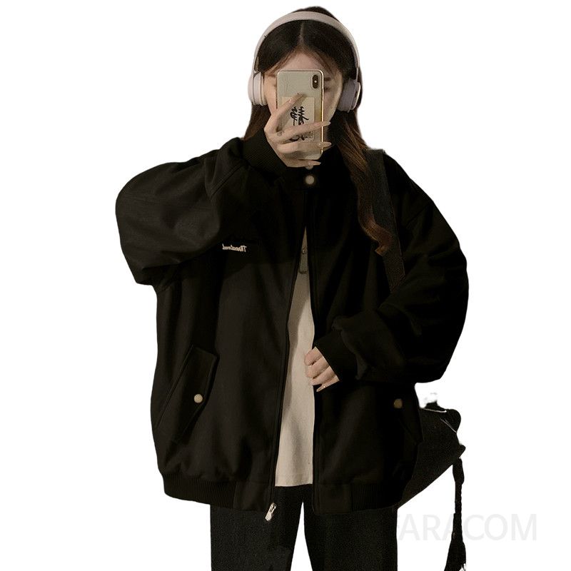 여성 가을 야구점퍼 스웨이드 라펠 디자인 캐주얼 스타일 플레드 패턴으로 트렌디한 아우터 데일리룩에 적합한 매력적인 재킷 - 상세 이미지 5