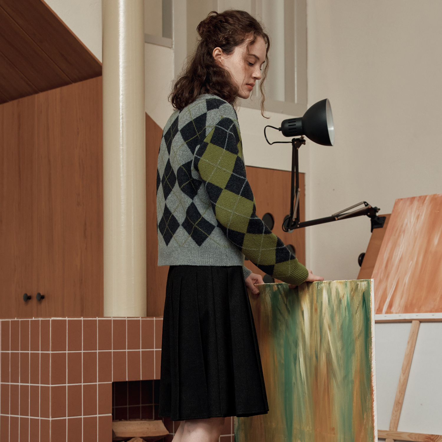 [제로스트릿] 메리노 울 아가일 가디건 MERINO WOOL ARGYLE CARDIGAN / OLIVE - 상세 이미지 3