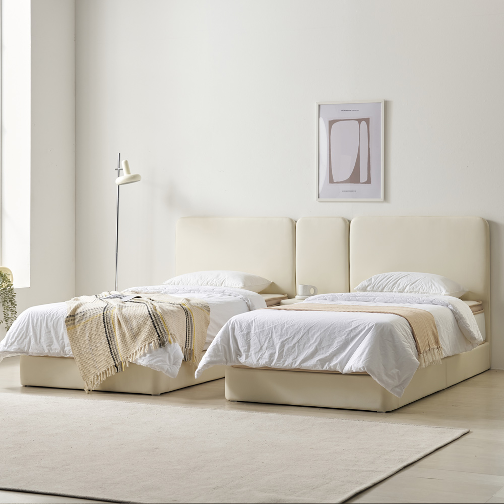 베이론 더블베드 부부침대 가죽 트윈 호텔식 침대 프레임 S+S(싱글+싱글), 라이트그레이