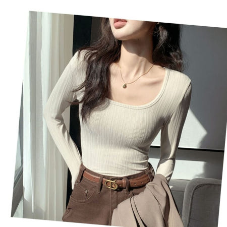 협력업체01 긴팔티셔츠 여리여리 딥 U넥 긴팔 티셔츠 슬림핏 시크 이너 탑