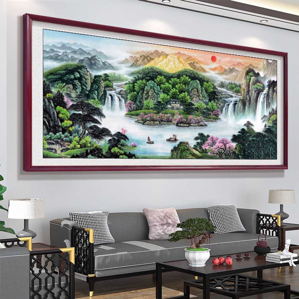 고풍스러운 산수화 액자 전통풍 거실 돈 들어오는 A형 140x60cm(블랙프레임) - 상세 이미지 4