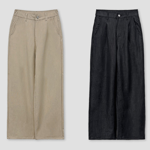 (JE) 멋스러운 여성 롱 팬츠 핀턱 코튼 통바지 세미 와이드 시크한 심플 데일리룩 캐주얼 패션 - 상세 이미지 3