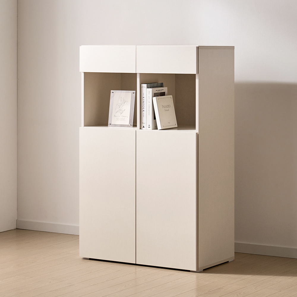 [기본형] 조아 수납장 모듈 다용도 거실 베란다 (더 높은 연장/1단 오픈형 800), 4단, 크림화이트