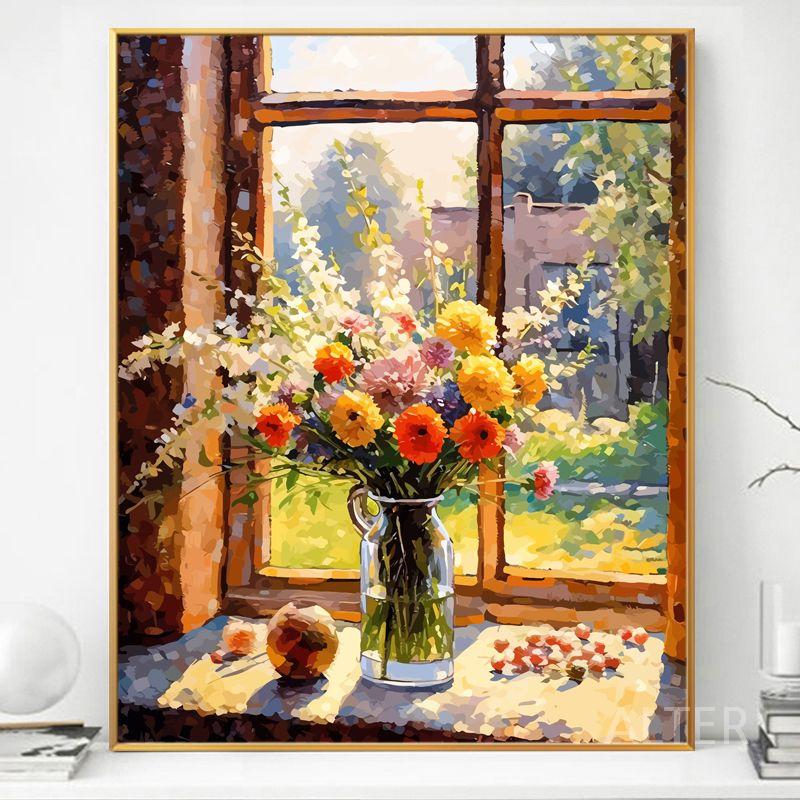 페인팅 diy 꽃병 화병 캔버스 명화그리기 유화 색칠하기 그림 20535 (50색) 50x60cm 우드컬러 프레임 - 상세 이미지 5