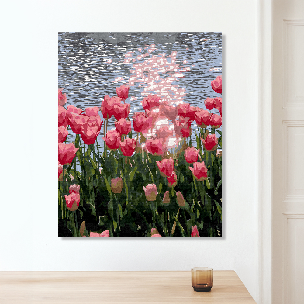 명화그리기 특대형 유화 그림 풍경화 감성 취미 그리기세트 DIY 바다빛 튤립 60x75