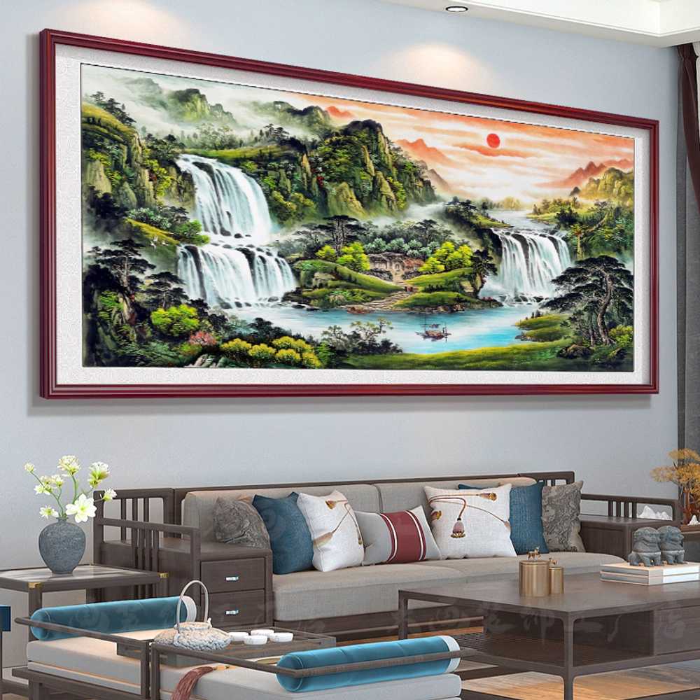 고풍스러운 산수화 액자 전통풍 거실 돈 들어오는 A형 140x60cm(블랙프레임) - 상세 이미지 2