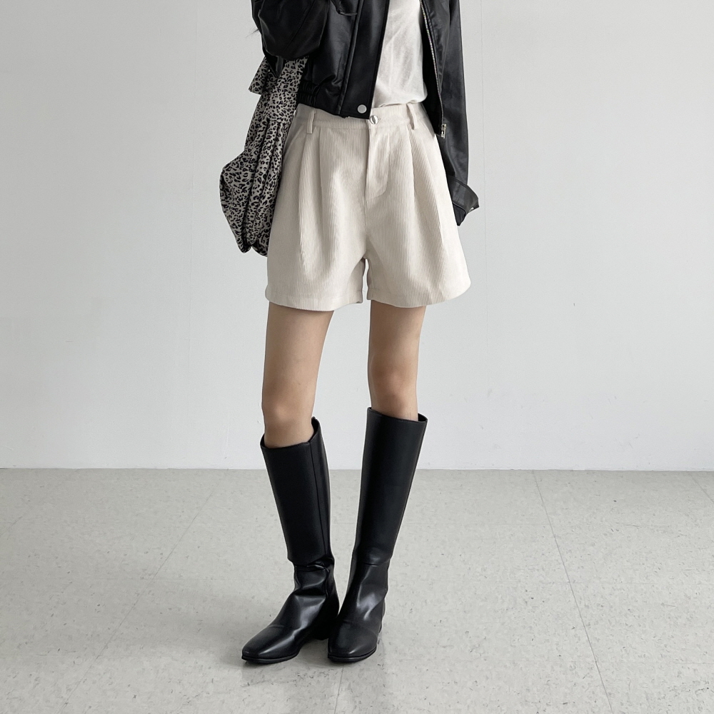 코듀로이 반바지 여성 4부 핀턱 와이드 a라인 뒷밴딩 가을 겨울 팬츠 헤이븐 골덴반바지 - 상세 이미지 3