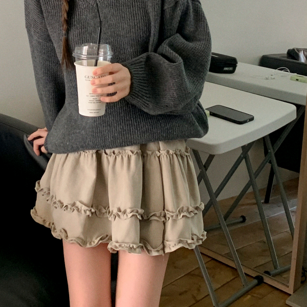 스웨이드 밴딩 프릴 셔링 캉캉 미니 스커트 sk7494 제품 이미지