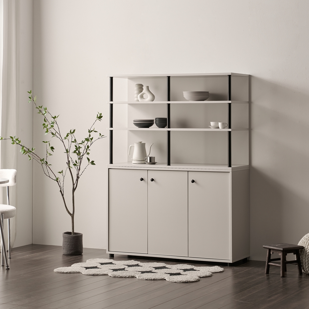 세렌 식기장 홈카페장 홈바장인테리어 꾸미기 주방보조수납장 주방장 1200x400x1600mm, 5단, 연그레이 - 상세 이미지 2