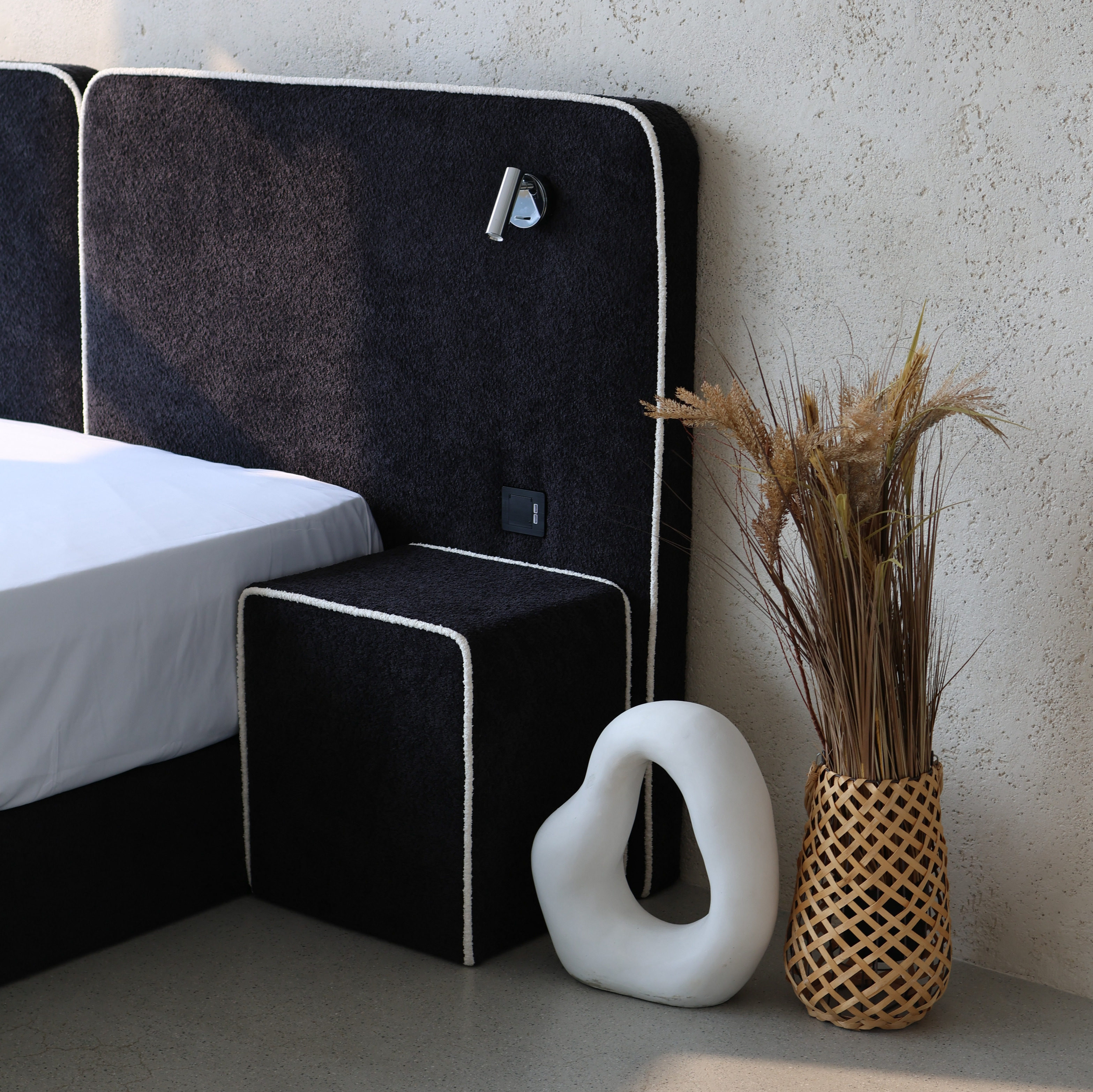 호텔형 침대 프레임 부클 패브릭 주문제작 블랙 신혼부부 퀸