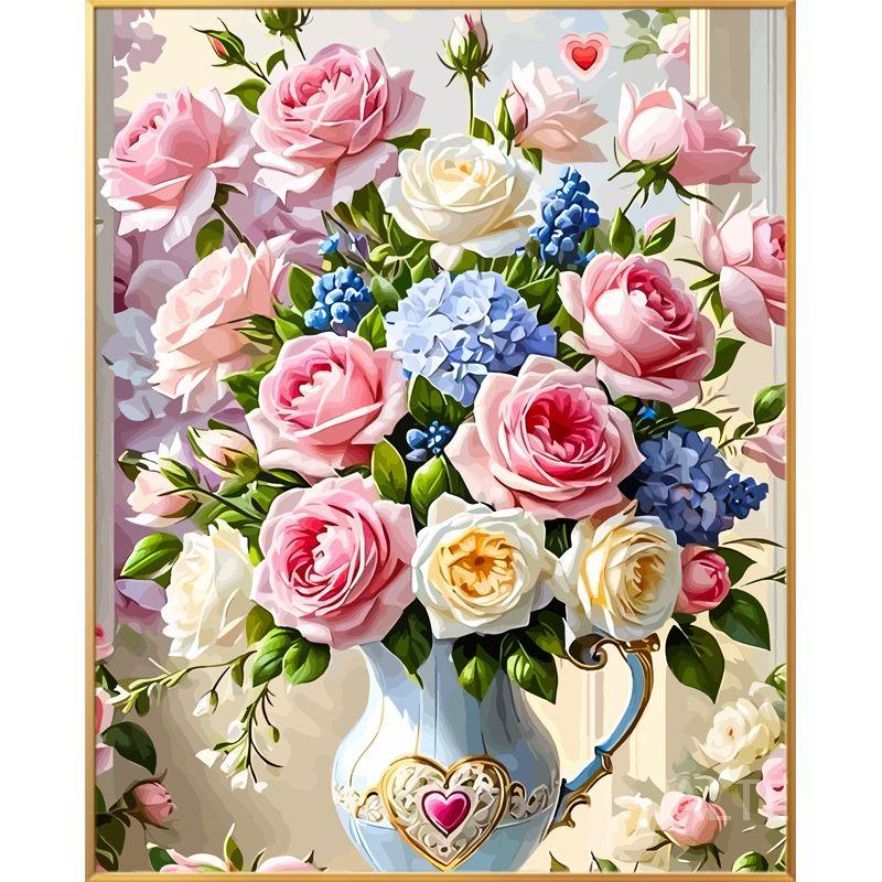 페인팅 장미 취미 그림 diy 유화 꽃 화병 색칠하기 명화그리기 55881 (50색) 50x60cm 우드 프레임 - 상세 이미지 2