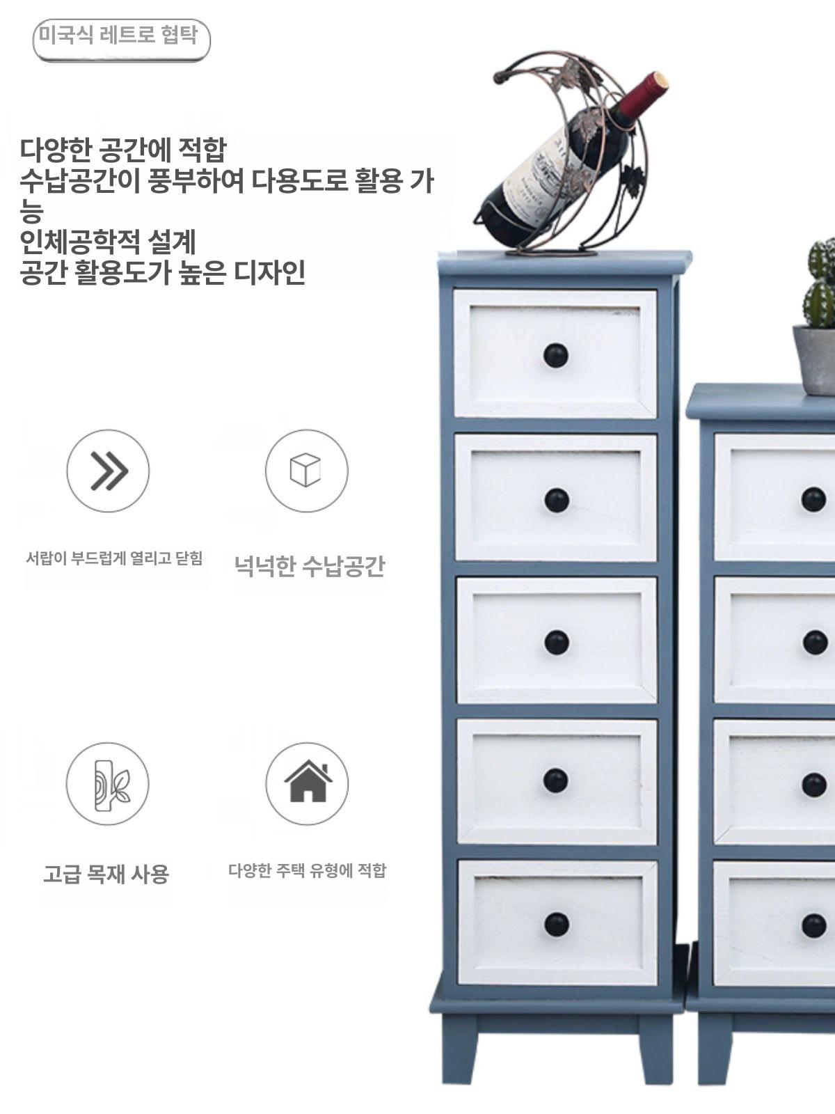 틈새 원목 수납장 선반 템바보드 서랍장 베란다 주방 다용도 문뒤 캐비넷 슬라이딩 2301-3 3단 C 완제품 조립 완료 - 상세 이미지 3