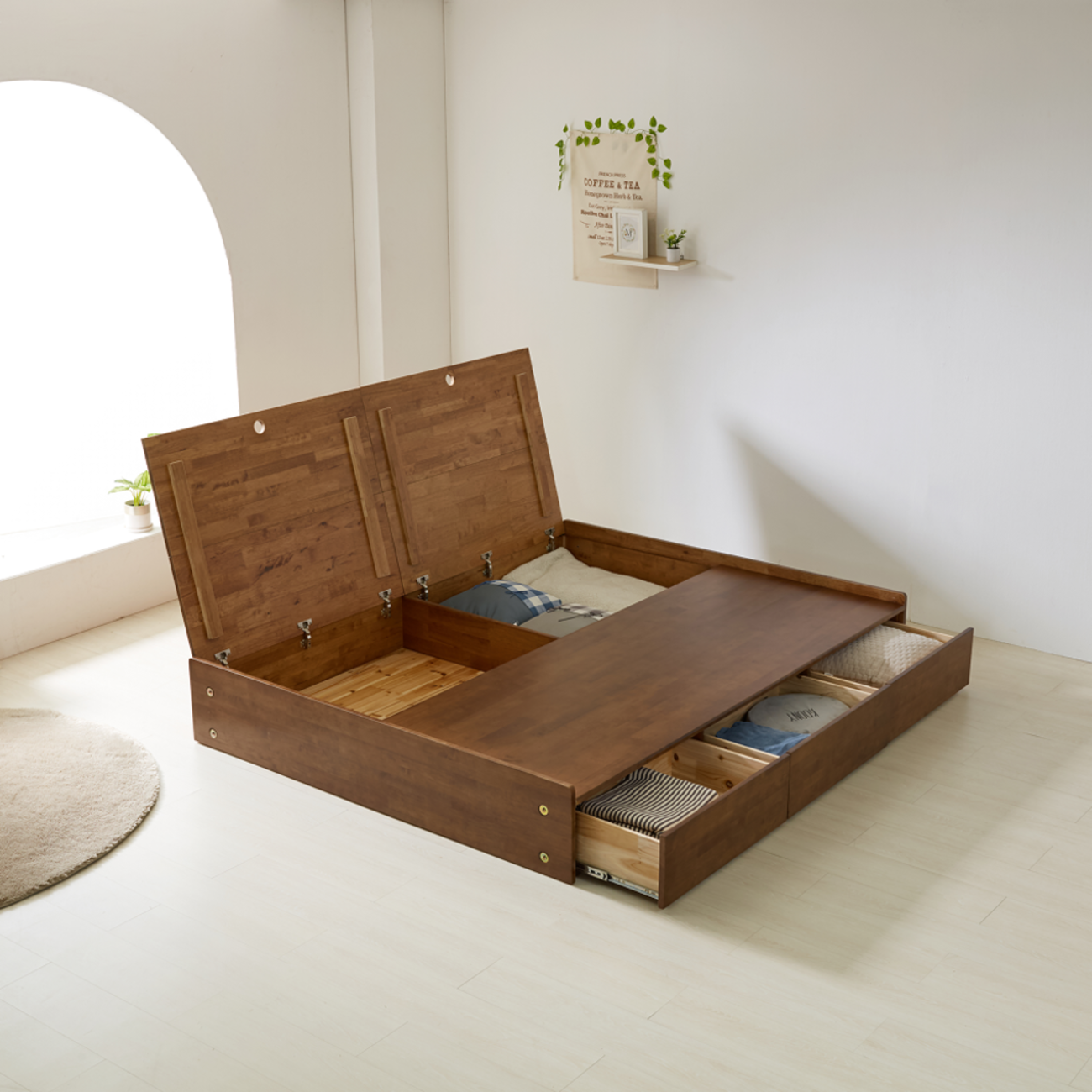 모스 무헤드 통판 원목 침대프레임 리프트 벙커 수납형침대 SS/Q/K