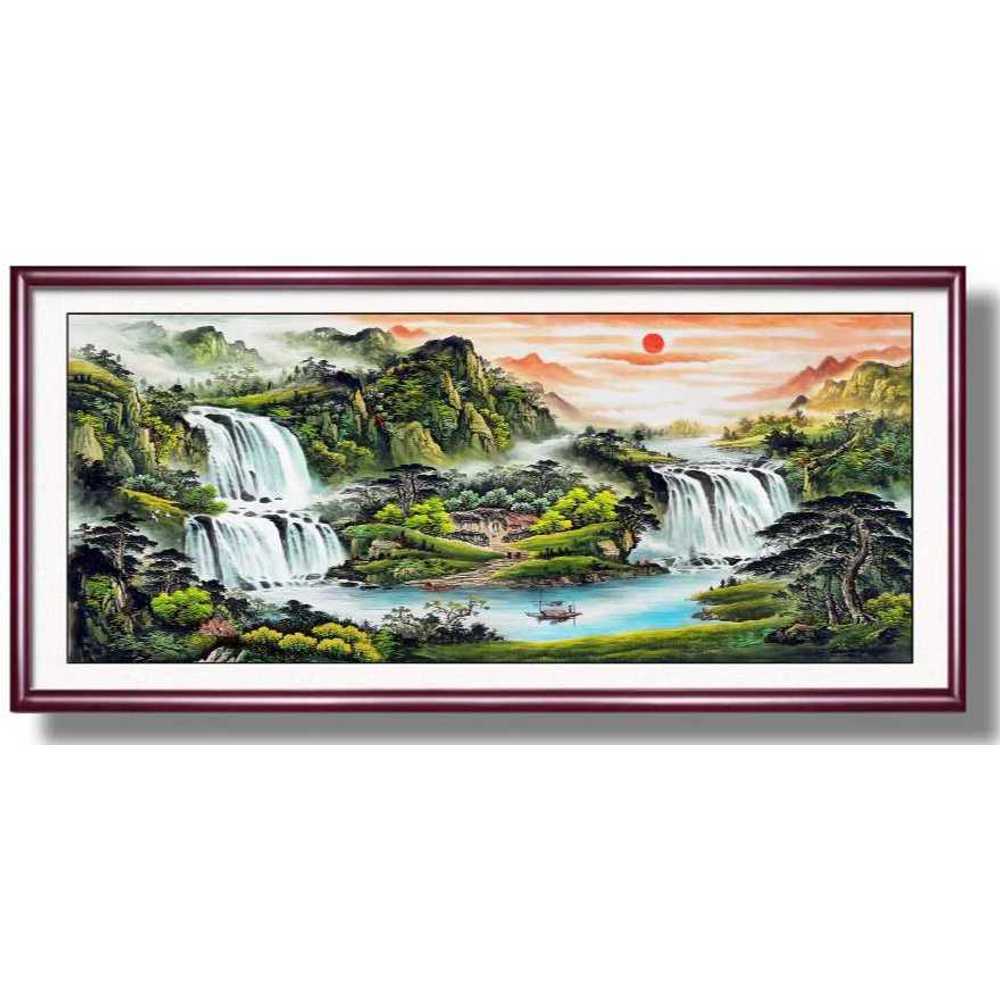 고풍스러운 산수화 액자 전통풍 거실 돈 들어오는 A형 140x60cm(블랙프레임) - 상품 이미지