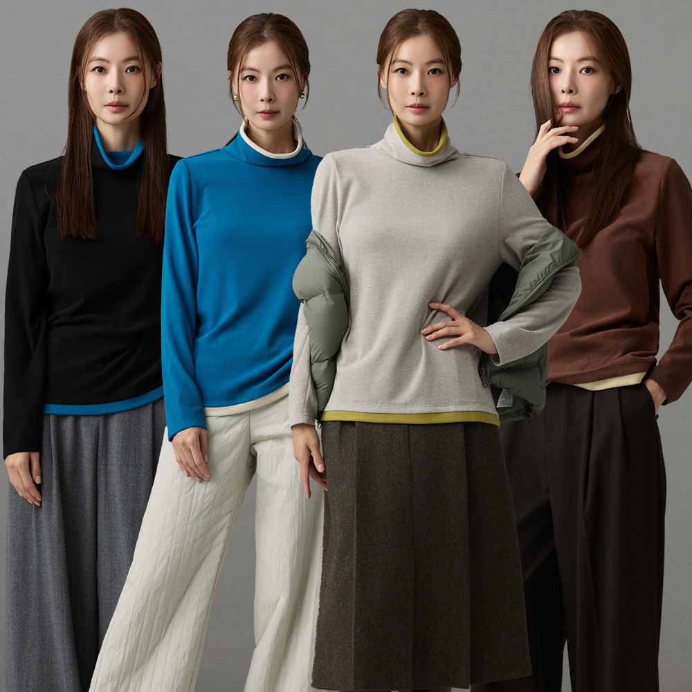 메시제이 따스온 기모 블라우스 4종 레이어드 가을 겨울 여성 배색 목폴라 티셔츠 터틀넥 이너티 폴라티 - 상세 이미지 2