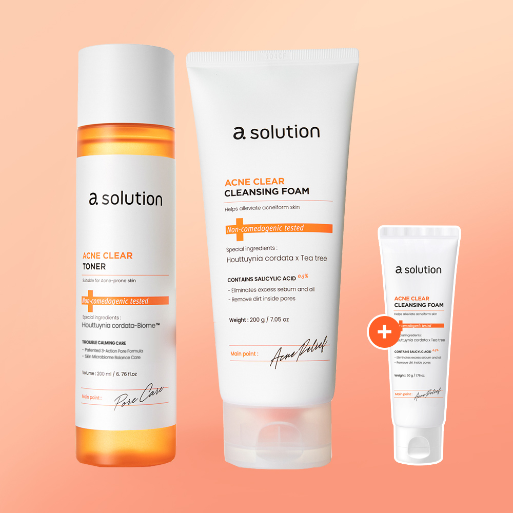 에이솔루션 아크네 클리어 클렌징 폼 200g +어성초 토너 200ml 듀오 세트 (+폼 50g ) - 메인 이미지
