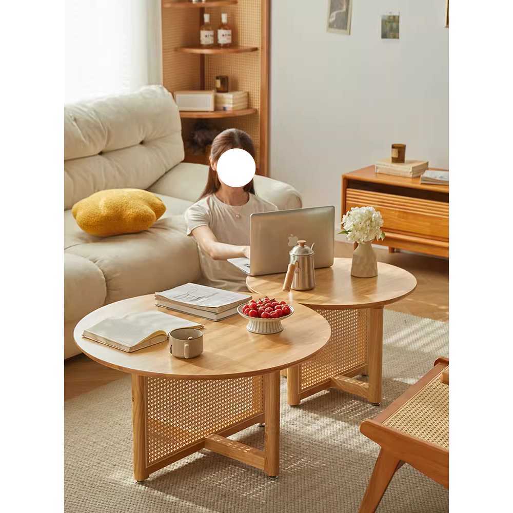 내추럴 라탄 원목 테이블 감성 인테리어 포인트 가구 A형 직경 60cm - 상세 이미지 2