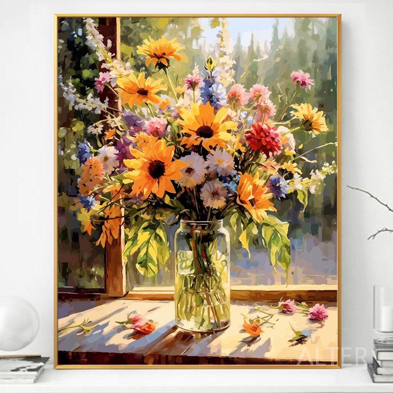 페인팅 diy 꽃병 화병 캔버스 명화그리기 유화 색칠하기 그림 20535 (50색) 50x60cm 우드컬러 프레임 - 상세 이미지 4