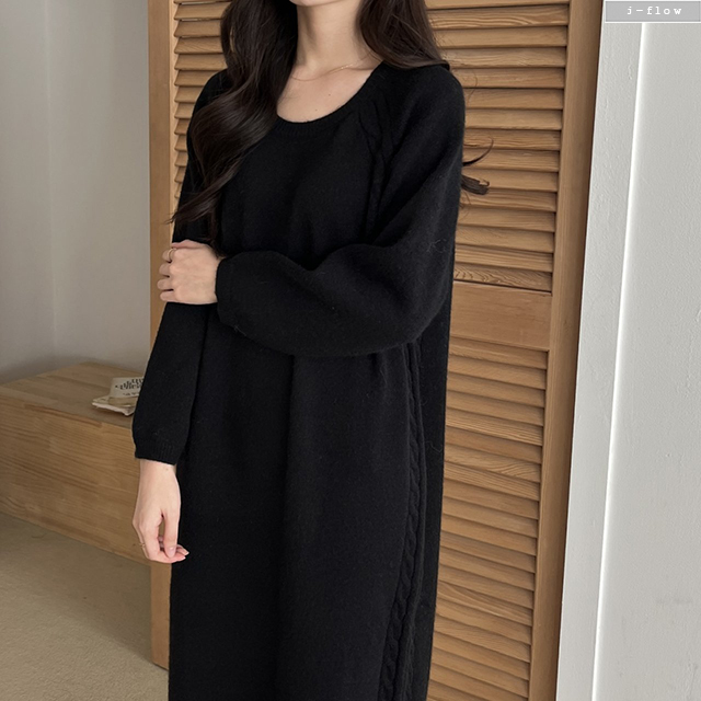 마리엘 나그랑 사이드 꽈배기 롱 원피스 4col 가을 겨울 맥시 도톰 루즈핏 제이플로우 - 상세 이미지 4