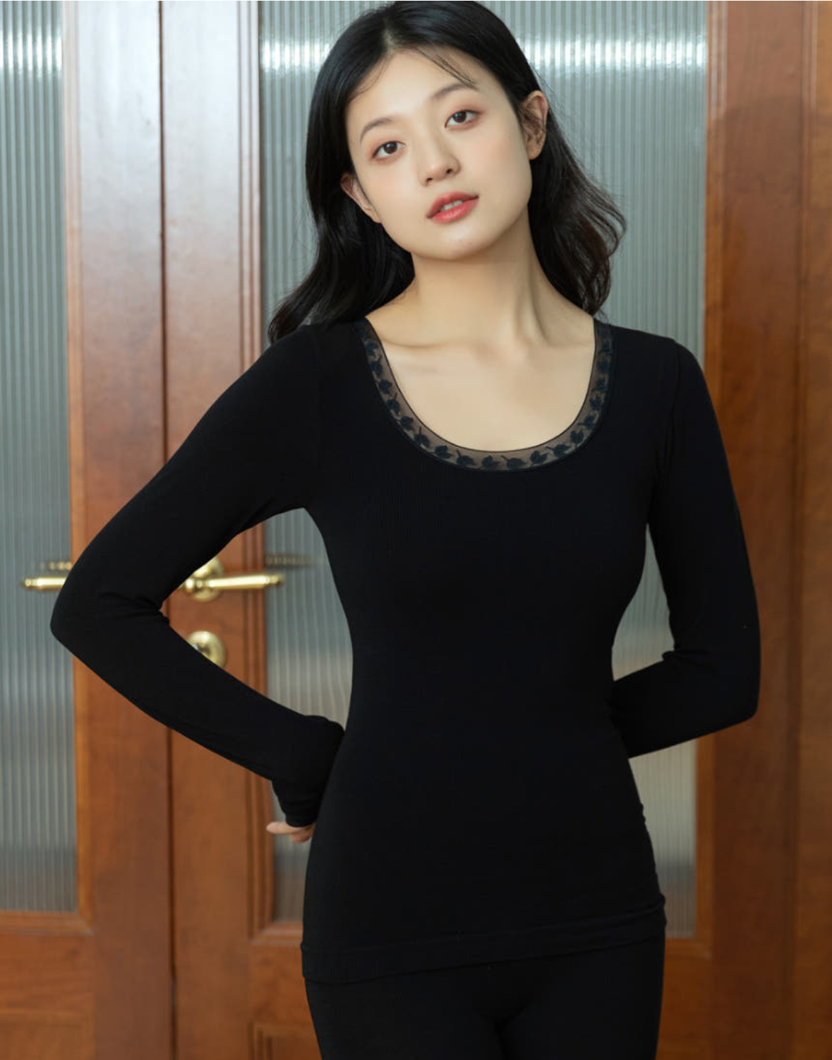 여성 내복 레이온 나일론 얇은 겨울 상의 하의 보온내의 세트 - 상품 이미지