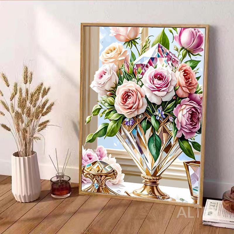 페인팅 장미 취미 그림 diy 유화 꽃 화병 색칠하기 명화그리기 55881 (50색) 50x60cm 우드 프레임 - 상세 이미지 3