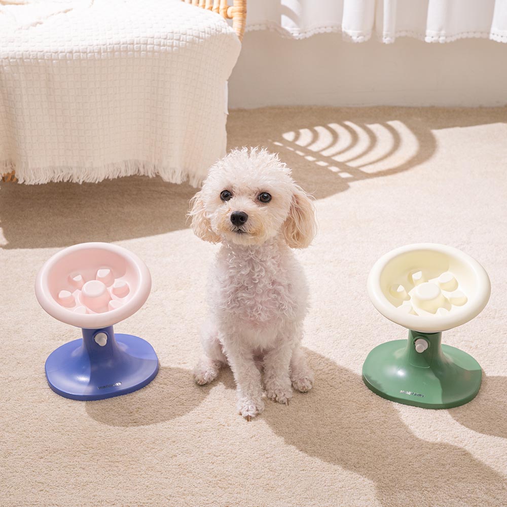 강아지밥그릇 높이조절 급체방지 애견 식기 도자기 슬로우식기 식탁 화이트