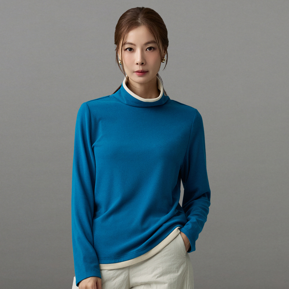 메시제이 따스온 기모 블라우스 4종 레이어드 가을 겨울 여성 배색 목폴라 티셔츠 터틀넥 이너티 폴라티 - 상세 이미지 3