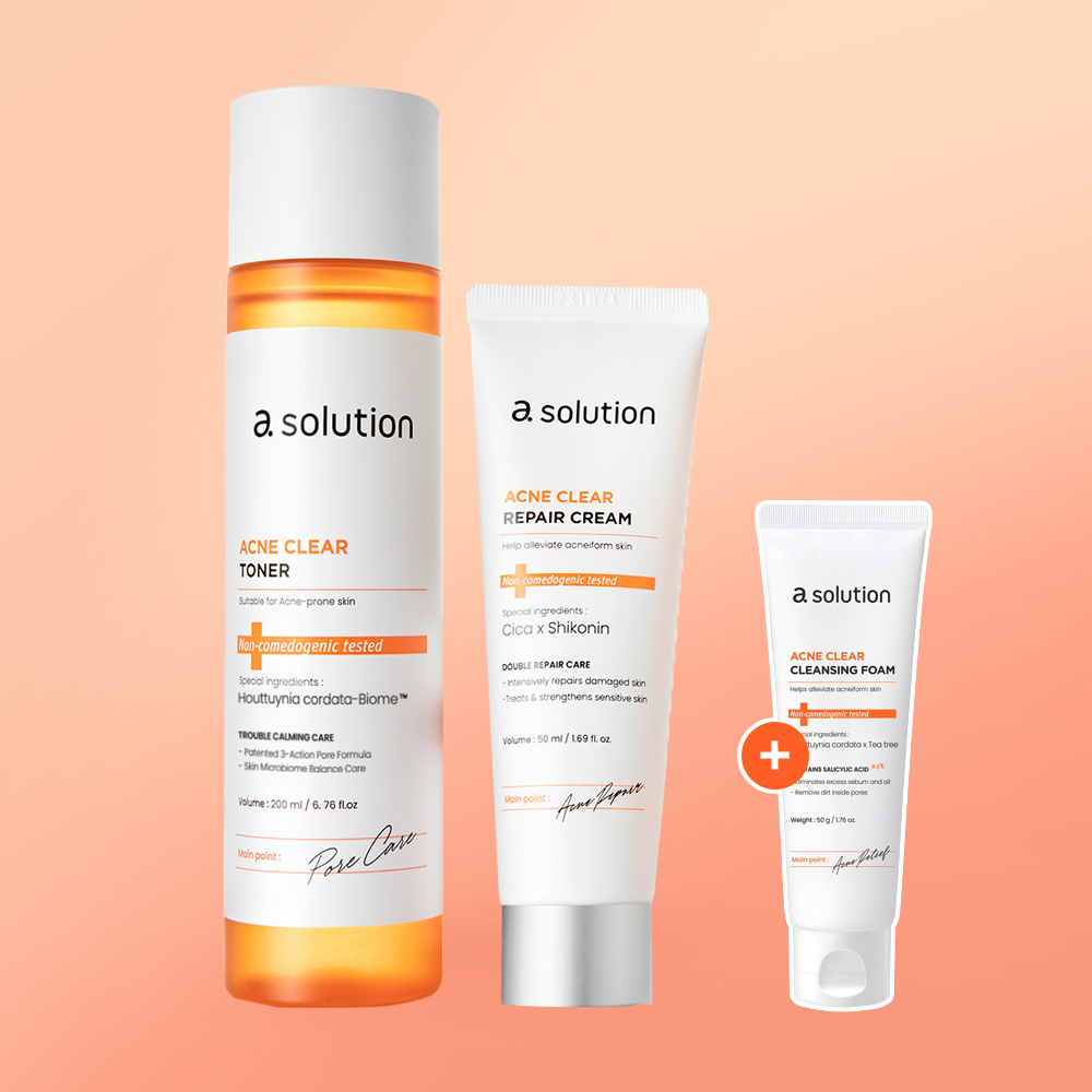 에이솔루션 아크네 클리어 어성초 토너 200ml +크림 50ml 듀오 세트 (+폼50g) - 상품 이미지