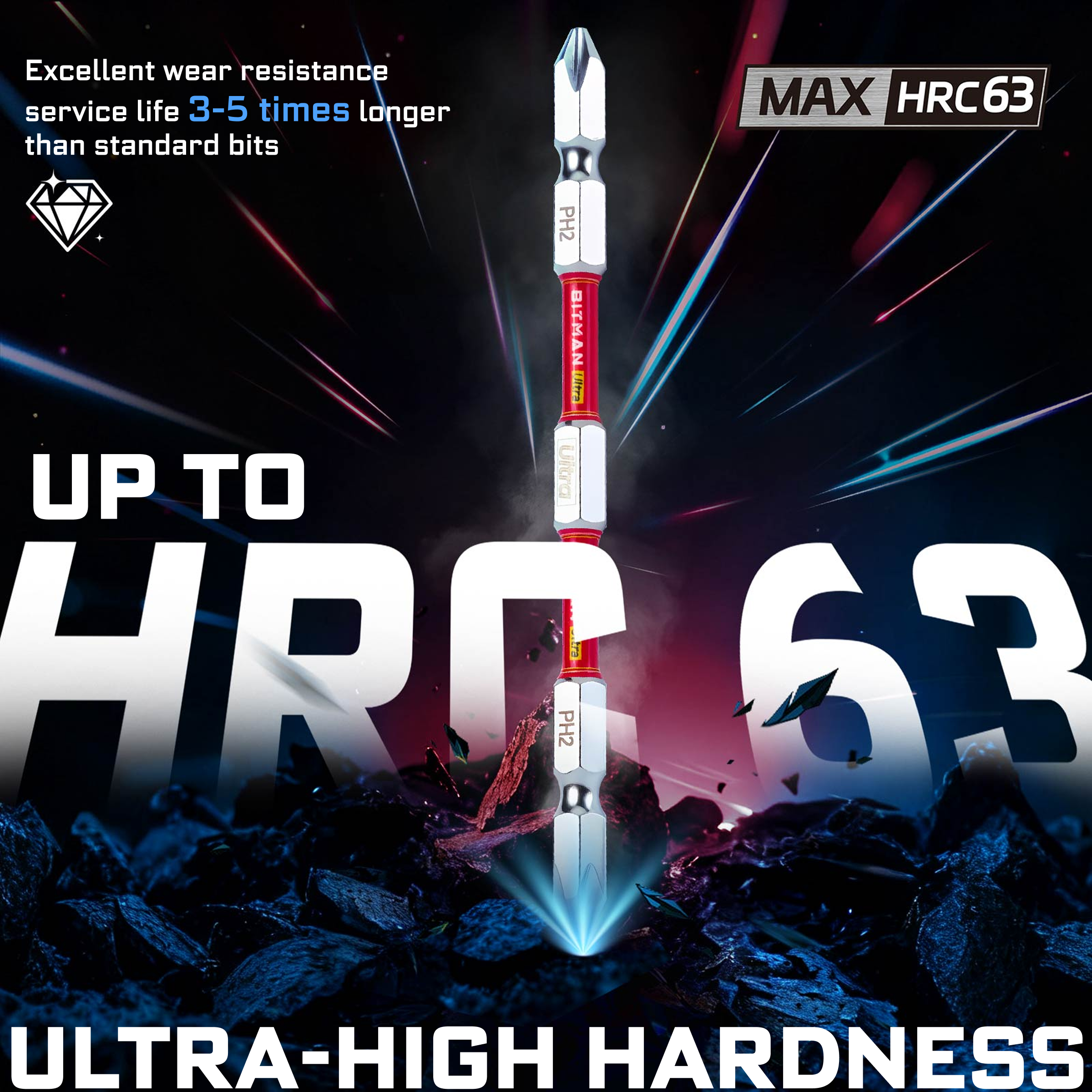 비트맨 비트 울트라 110mm HRC63 토션 임팩 드릴 십자 PH2 BPH2110 1세트 이미지 6