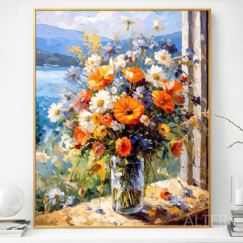 페인팅 diy 꽃병 화병 캔버스 명화그리기 유화 색칠하기 그림 20535 (50색) 50x60cm 우드컬러 프레임 - 상세 이미지 3