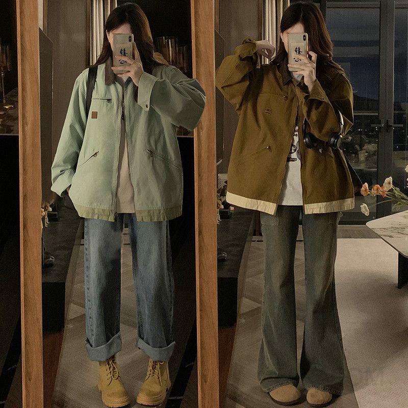 여성 아메카지 워크웨어 오버핏 루즈핏 카라 집업 빈티지 간절기 캐주얼 야상 점퍼 자켓 아우터 봄 가을 - 상세 이미지 4