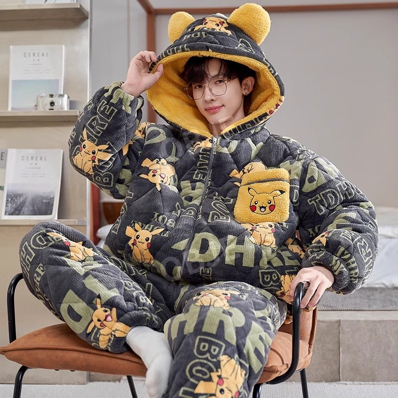 오브제 남성 겨울 플리스 파자마 세트 상하 잠옷 두툼한 홈웨어 이지웨어 이미지 6