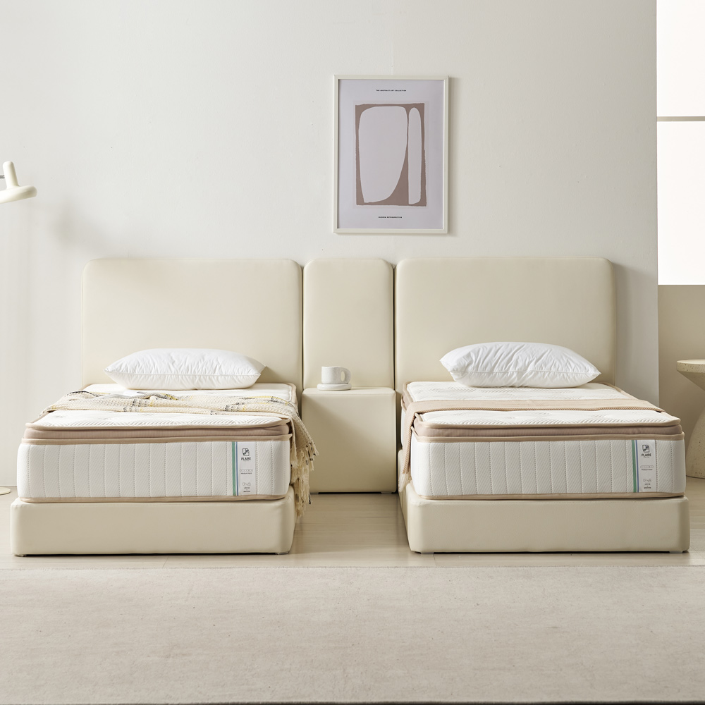 베이론 더블베드 부부침대 가죽 트윈 호텔식 침대 프레임 S+S(싱글+싱글), 라이트그레이