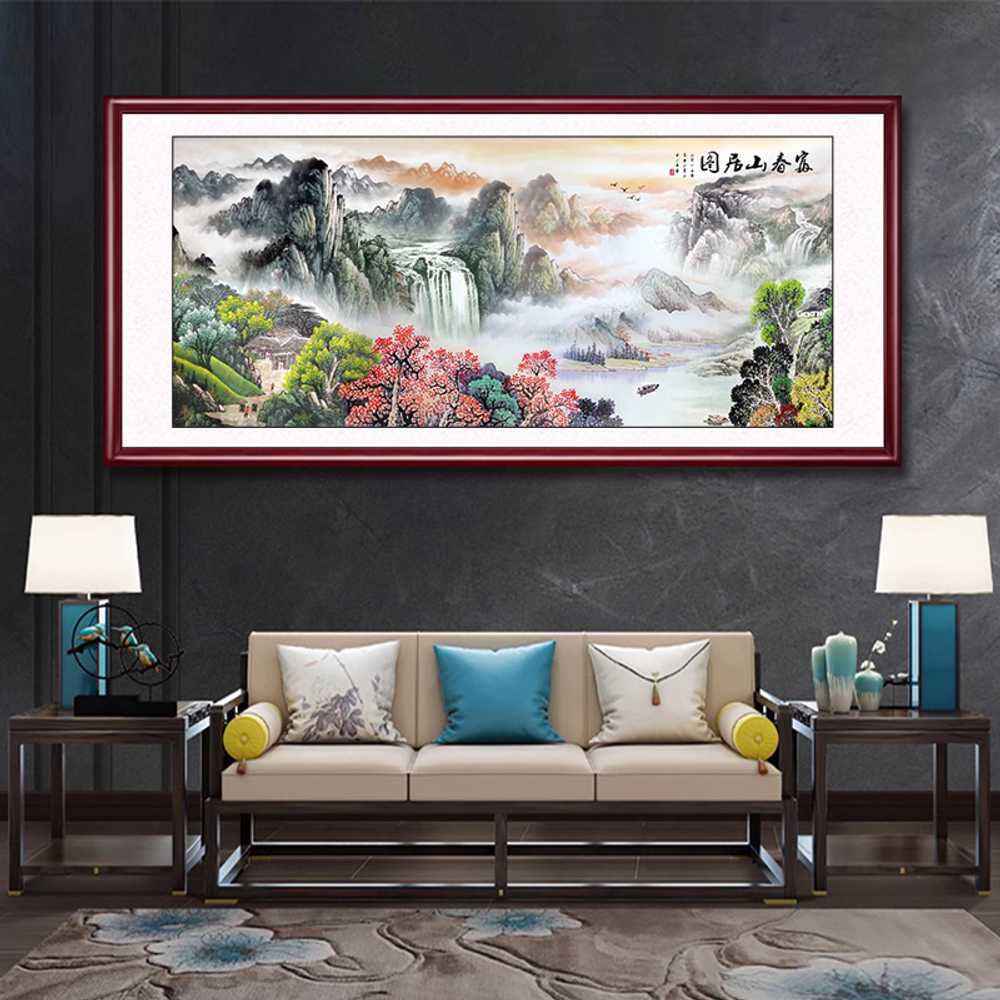 전통 산수화 액자 한지 스타일 인테리어 벽장식 거실 118x48cm 풍요의 뿔(월넛) - 상세 이미지 3