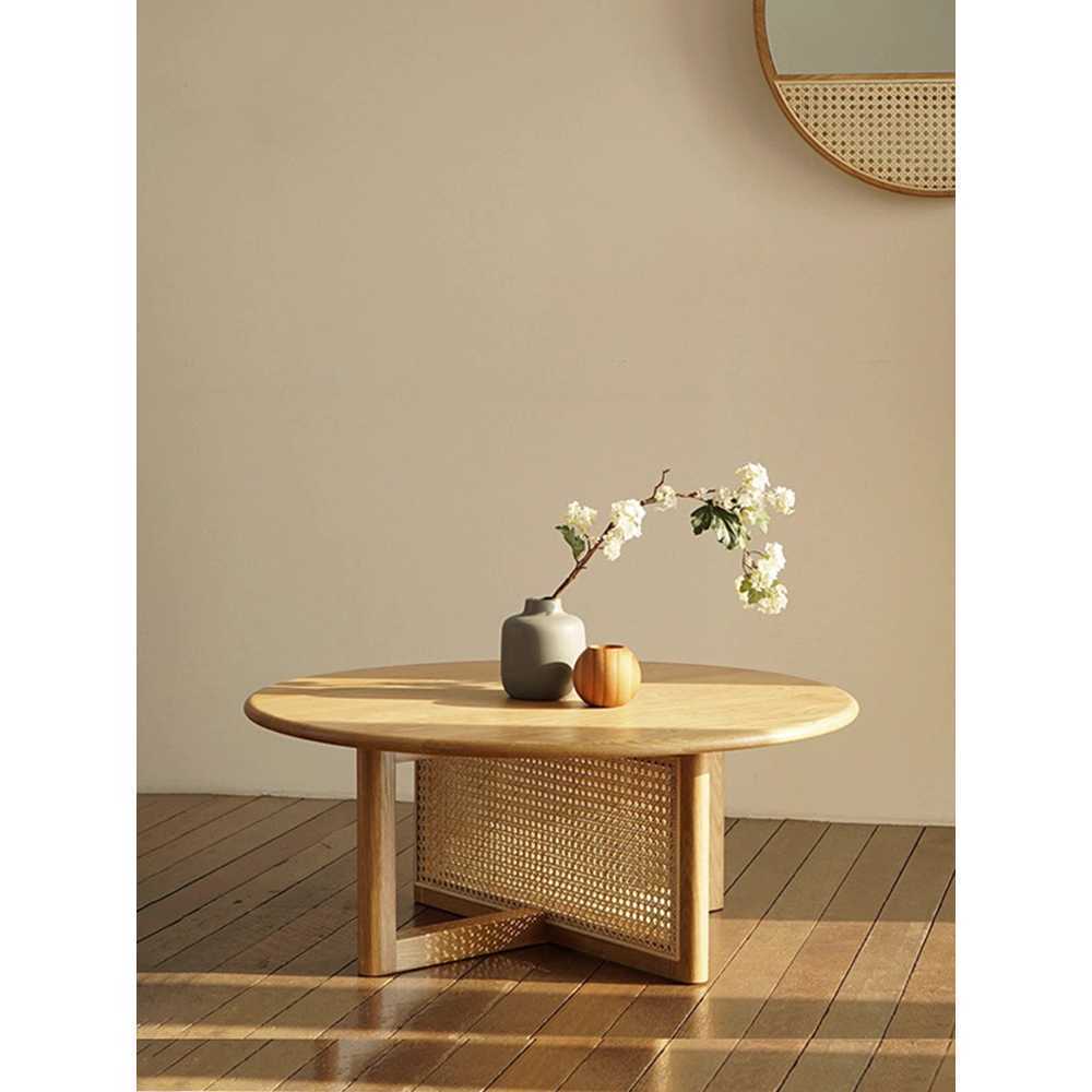 내추럴 라탄 원목 테이블 감성 인테리어 포인트 가구 A형 직경 60cm - 상품 이미지