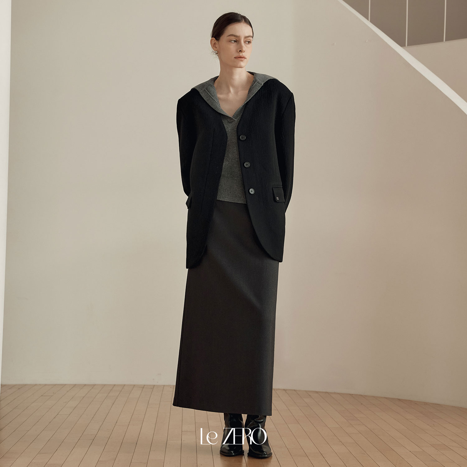 [10/29예약배송] [제로스트릿] 르제로 노카라 울 하프 코트 LeZERO COLLARLESS WOOL HALF COAT / BLACK - 상세 이미지 3