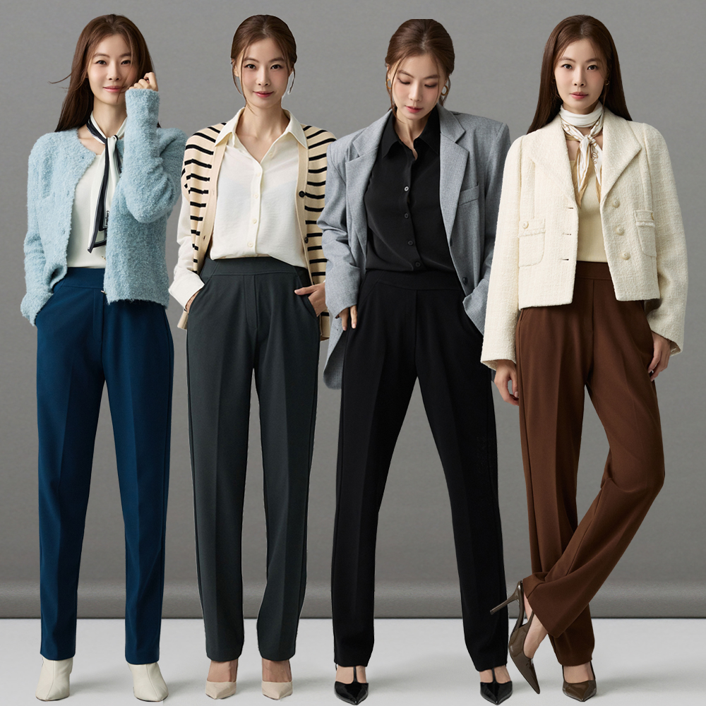 메시제이 크레이프 텐션 팬츠 4종 밴딩 슬랙스 빅사이즈 일자바지 스트레이트 가을 겨울 여자 고무줄 바지 - 메인 이미지
