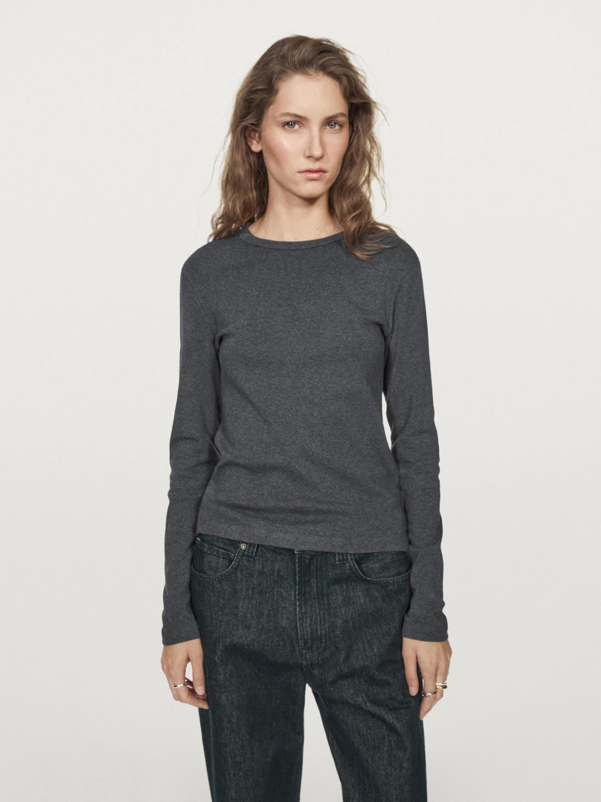 마시모두띠 슬림핏 골지 멜란지 긴팔 티셔츠 6853/805 ANTHRACITE GREY - 상세 이미지 3