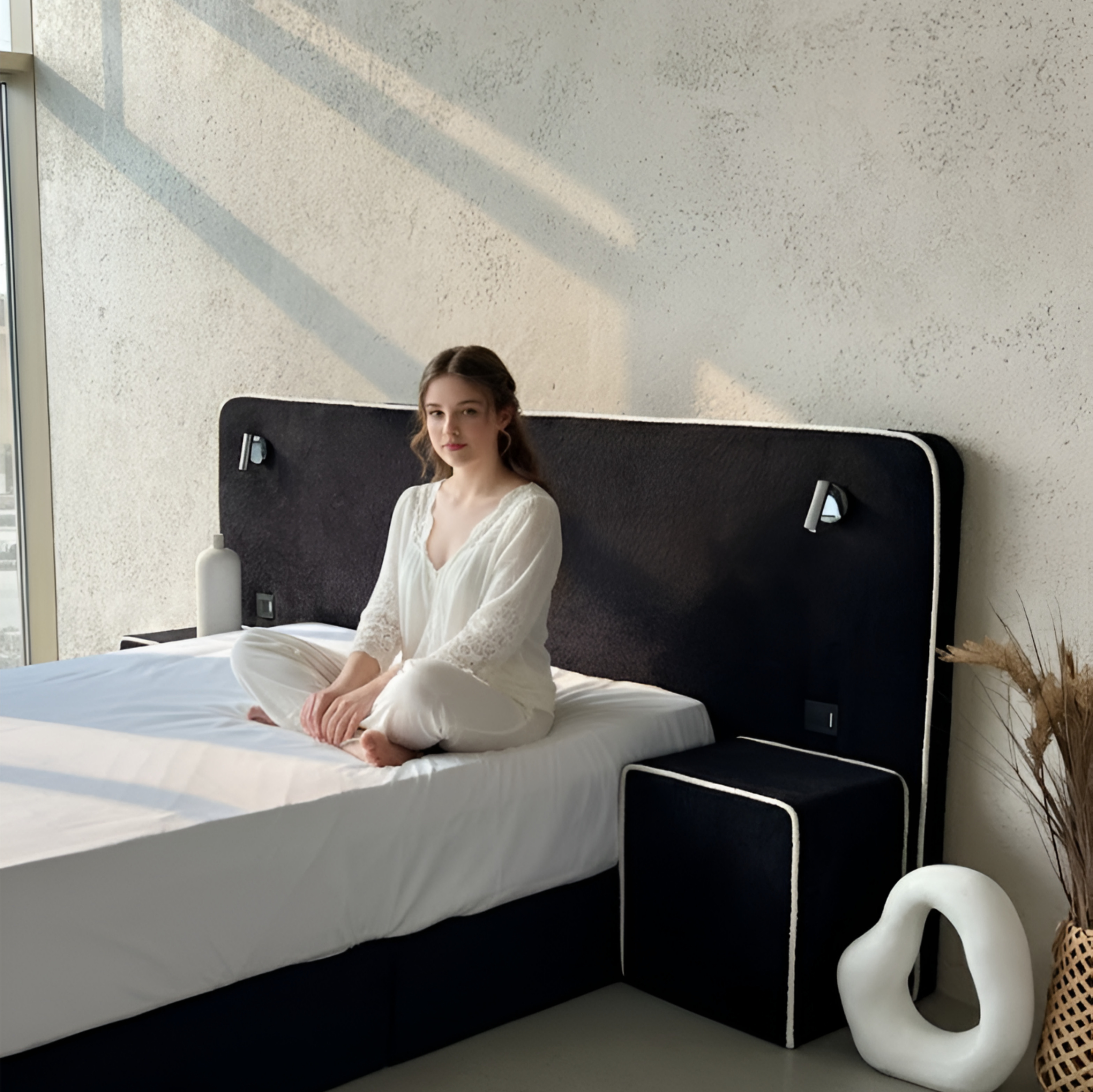 호텔형 침대 프레임 부클 패브릭 주문제작 블랙 신혼부부 퀸