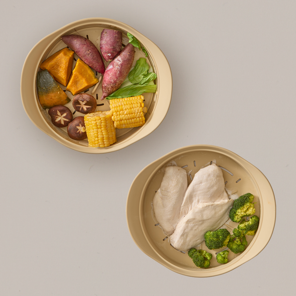 실리프랑 실리콘찜기 2단 전자레인지 야채 만두 찜기 무연마제 버터베이지 +계량스푼