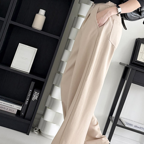 (JE) 멋스러운 여성 롱 팬츠 핀턱 코튼 통바지 세미 와이드 시크한 심플 데일리룩 캐주얼 패션 - 상세 이미지 5