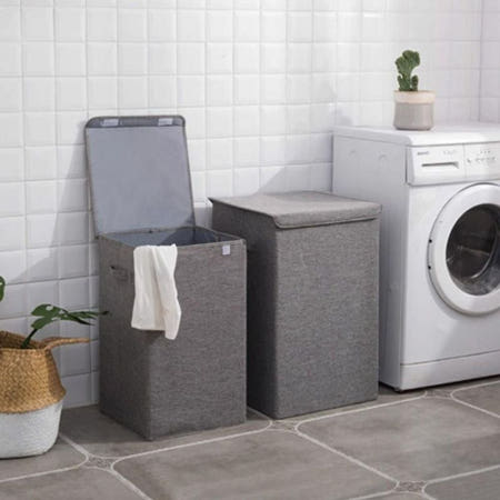 그코 클래식한 접이식 빨래 세탁 수납 바구니 빨래통 이동 보관함 대용량 벽걸이 메쉬