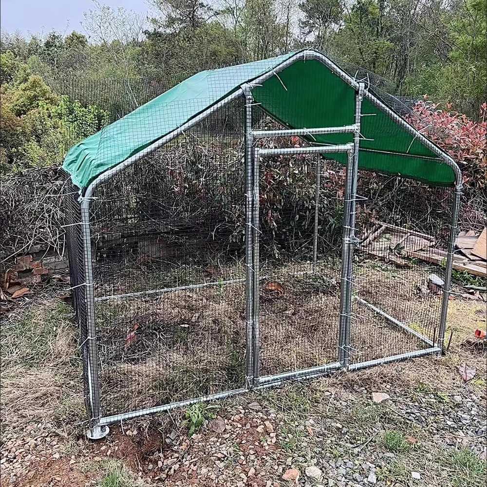야외 조립식 닭장 대형 방풍망 철제 프레임형 집 4x2x2m 철망+방수천 - 상세 이미지 2