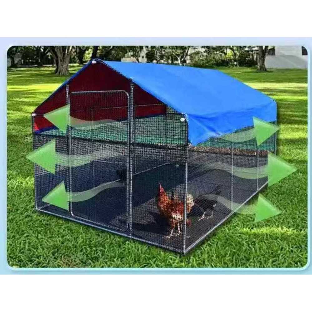 야외 조립식 닭장 대형 방풍망 철제 프레임형 집 4x2x2m 철망+방수천 - 상세 이미지 5