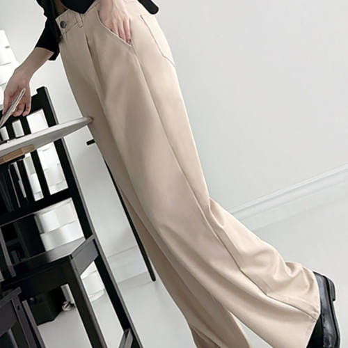 (JE) 멋스러운 여성 롱 팬츠 핀턱 코튼 통바지 세미 와이드 시크한 심플 데일리룩 캐주얼 패션 - 상세 이미지 2