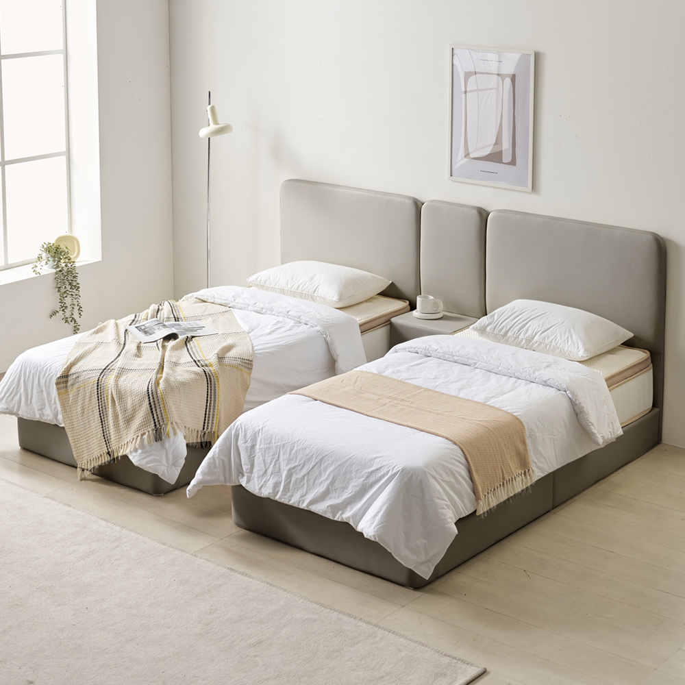 베이론 더블베드 부부침대 가죽 트윈 호텔식 침대 프레임 S+S(싱글+싱글), 라이트그레이